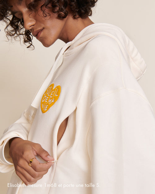 Le hoodie d'allaitement et le body Soleil de ma vie en coton bio - crème - émoi émoi   - 2 