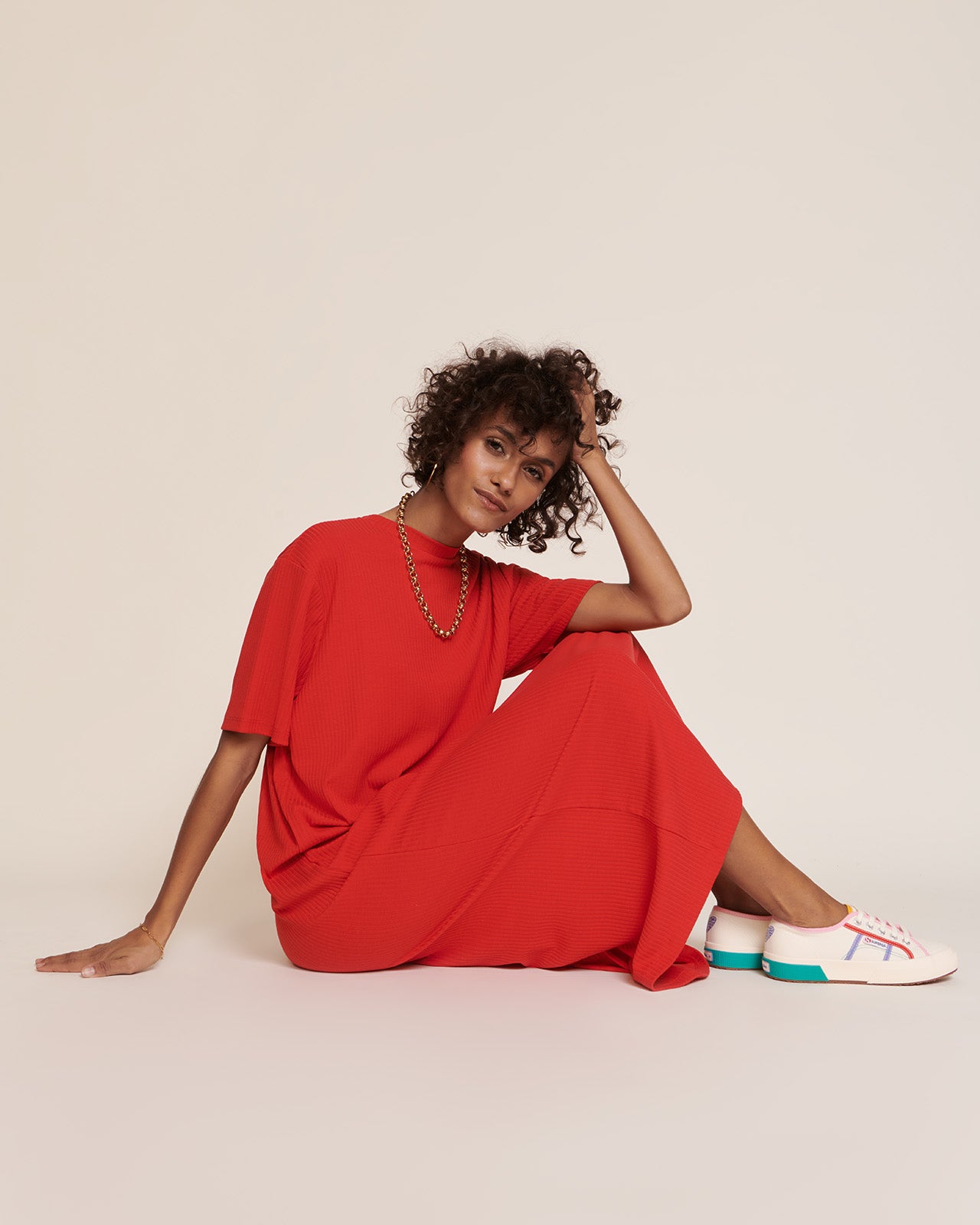 La robe Roxane en lyocell côtelé - rouge