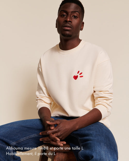 Le sweat L'amour est déclaré adulte en coton bio - crème / rouge - émoi émoi   - 2 