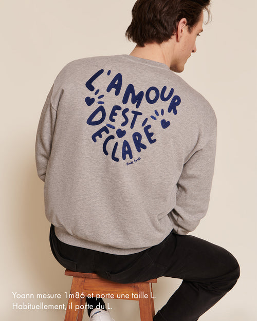 Le sweat L'amour est déclaré adulte en coton bio - gris chiné - émoi émoi   - 2 