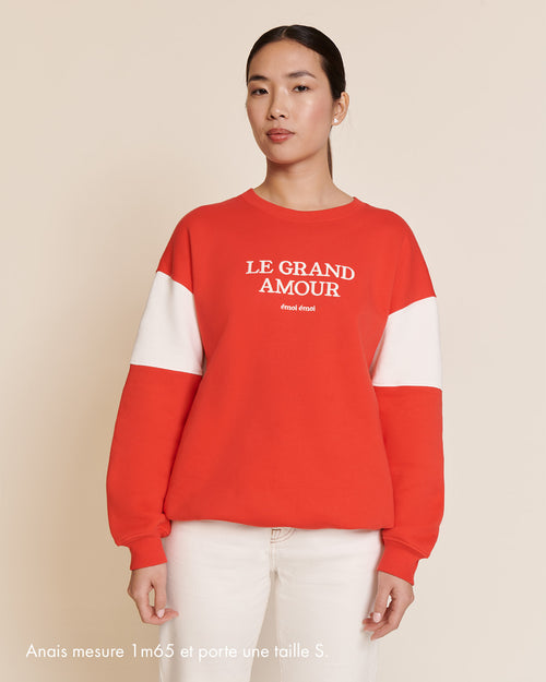 Le sweat Le grand amour femme en coton bio - rouge - émoi émoi   - 2 