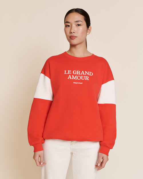 Le sweat Le grand amour femme en coton bio - rouge - émoi émoi   - 1 