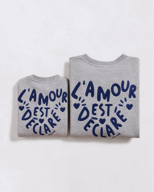 Le duo de sweats L'amour est déclaré en coton bio - gris chiné - émoi émoi   - 1 