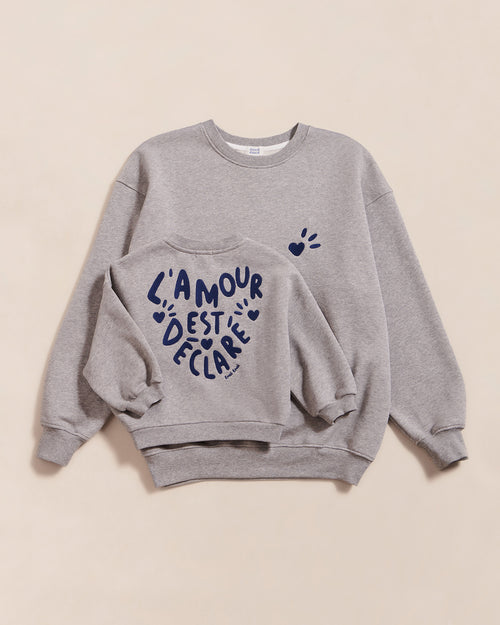 Le duo de sweats L'amour est déclaré en coton bio - gris chiné - émoi émoi   - 1 