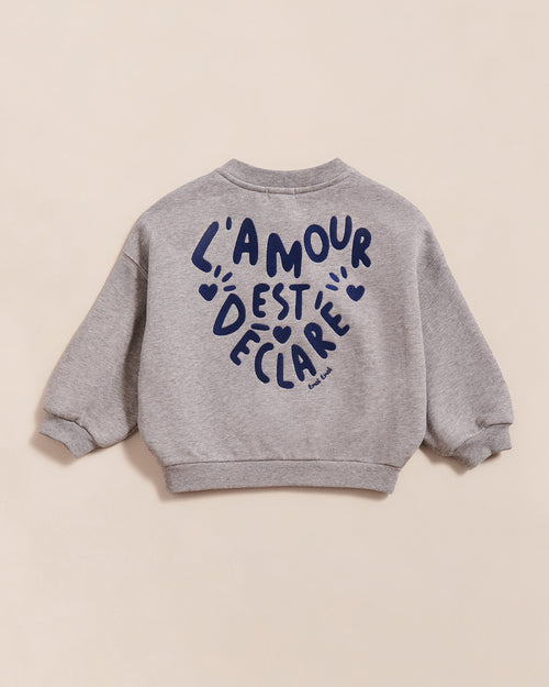 Le sweat L'amour est déclaré enfant en coton bio - gris chiné - émoi émoi   - 1 