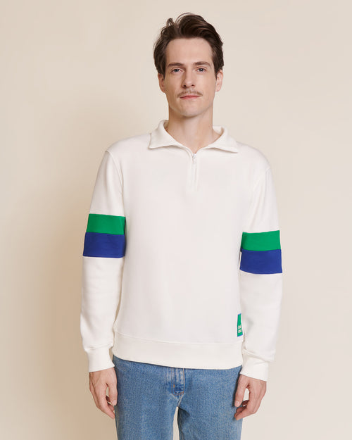 Le sweat Stanny en coton bio et col zippé - blanc - émoi émoi   - 1 