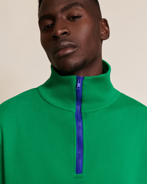 Le sweat Stanny en coton bio et col zippé - vert - émoi émoi   - 1 
