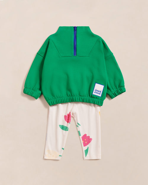 Le sweat Sun en coton bio et col zippé - vert - émoi émoi   - 1 