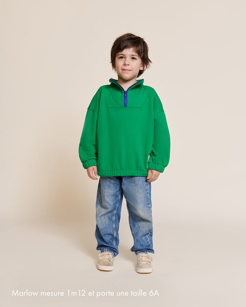 Le sweat Sun en coton bio et col zippé - vert - émoi émoi   - 4 