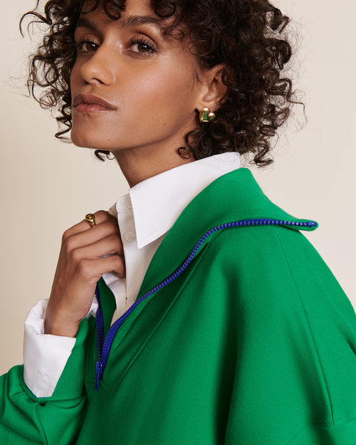 Le sweat Sunny en coton bio et col zippé - vert - émoi émoi   - 1 