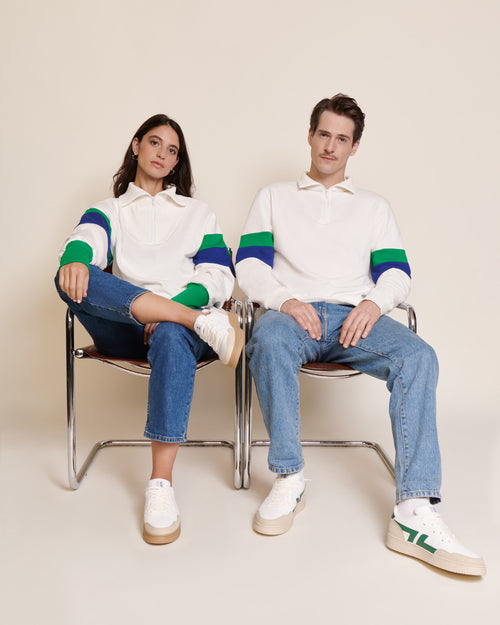 Le sweat Stanny en coton bio et col zippé - blanc - émoi émoi   - 4 