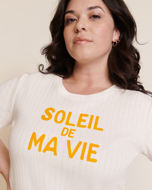 Le t-shirt Soleil de ma vie en coton bio - crème - émoi émoi   - 2 