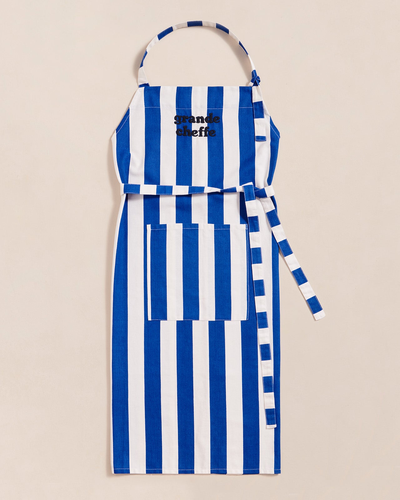 Le tablier Grande Cheffe à rayures en coton - bleu