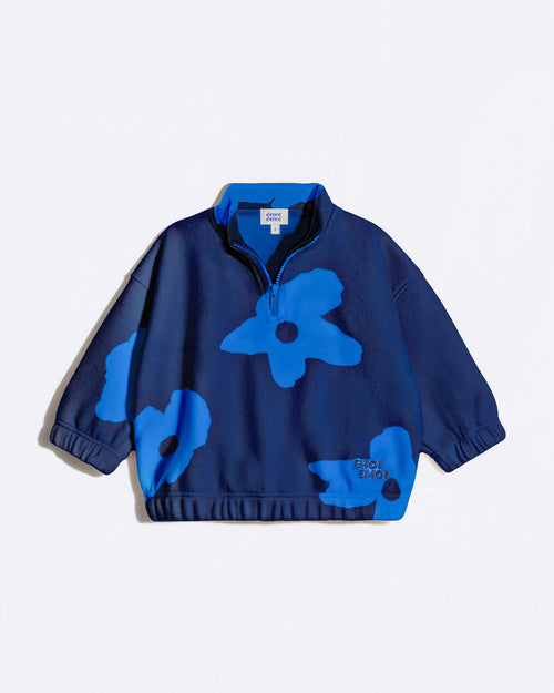 Le sweat Sonny en polaire recyclée - Fleurs bleues - émoi émoi   - 1 