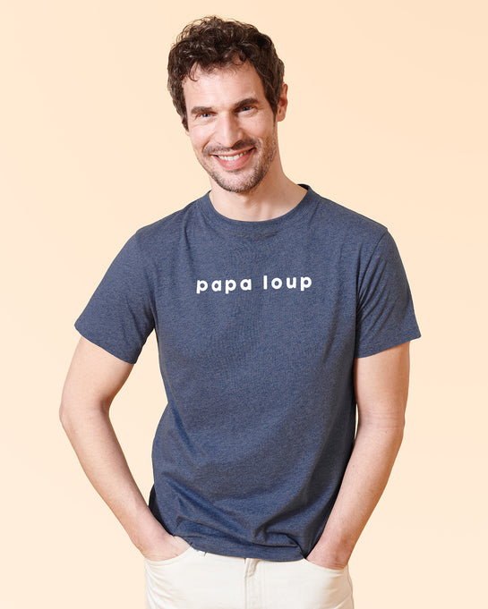 Le t shirt Papa loup en coton bio bleu azur moi moi