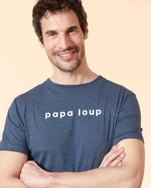 Le t shirt Papa loup en coton bio bleu azur moi moi