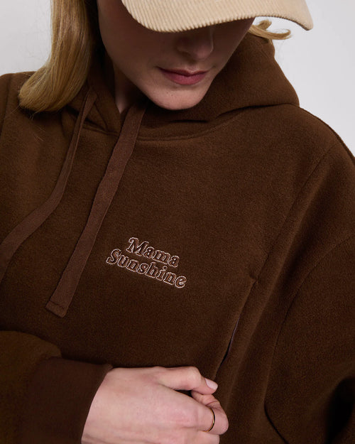 Le hoodie d'allaitement Mama Sunshine en polaire recyclée - chocolat - émoi émoi   - 1 
