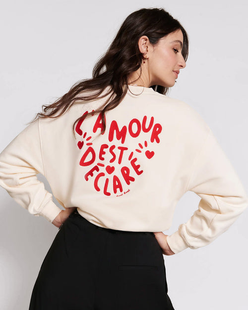 Le sweat L'amour est déclaré adulte en coton bio - crème / rouge - émoi émoi   - 2 