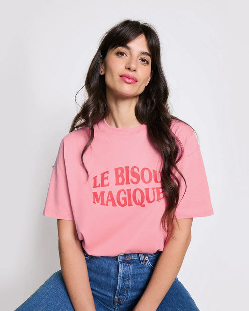 Le t-shirt Le bisou magique femme en coton bio - framboise - émoi émoi   - 1 