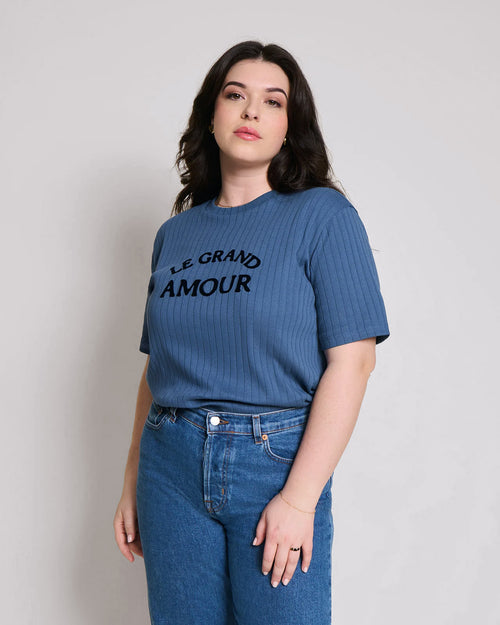 Le t-shirt Le grand amour femme en coton bio - bleu - émoi émoi   - 1 