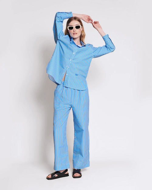 Le pantalon Pacific en coton bio - rayures bleues - émoi émoi   - 1 