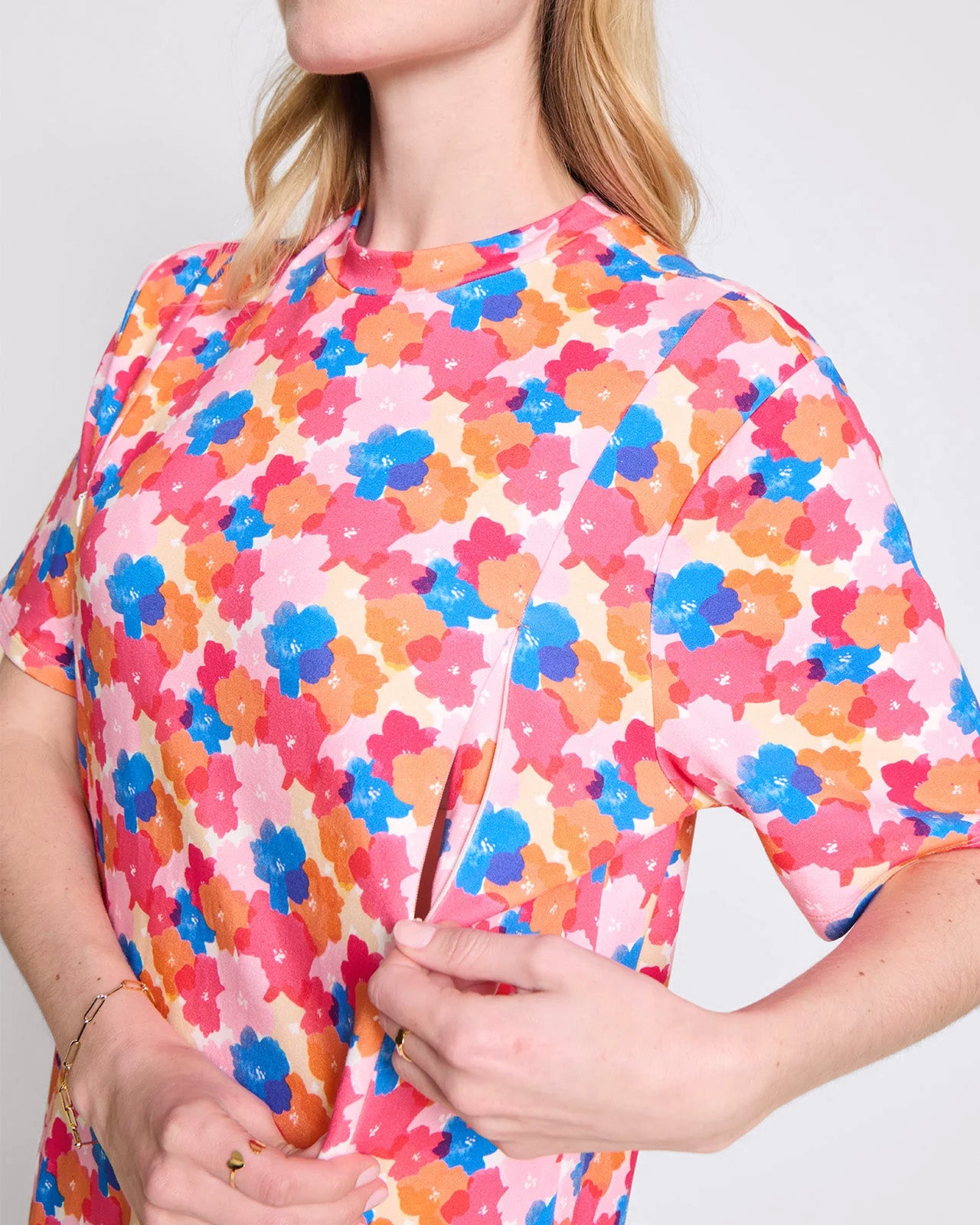 La robe Roxane allaitement en coton bio - Anémones rainbow