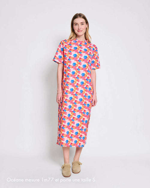 La robe Roxane allaitement en coton bio - Anémones rainbow - émoi émoi   - 2 