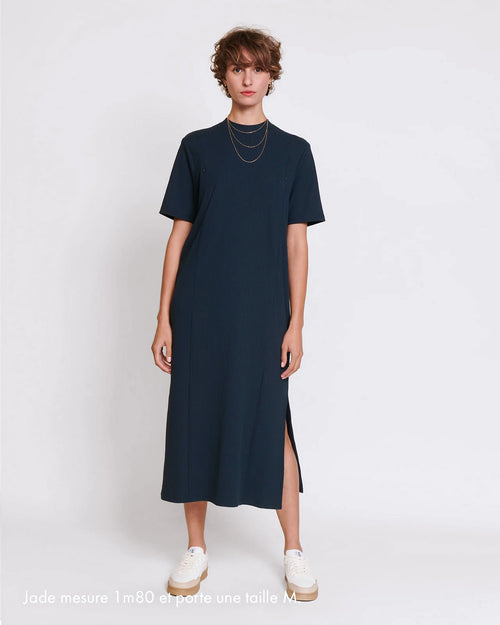 La robe Roxane allaitement en lyocell côtelé - charbon - émoi émoi   - 1 