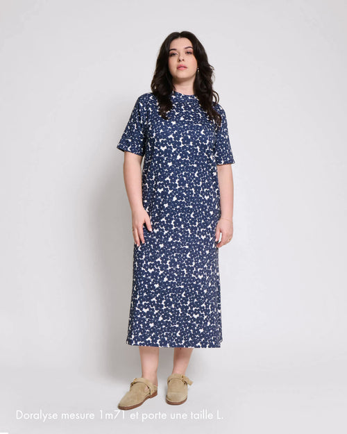 La robe Roxane en coton bio - Anémones bleues - émoi émoi   - 2 