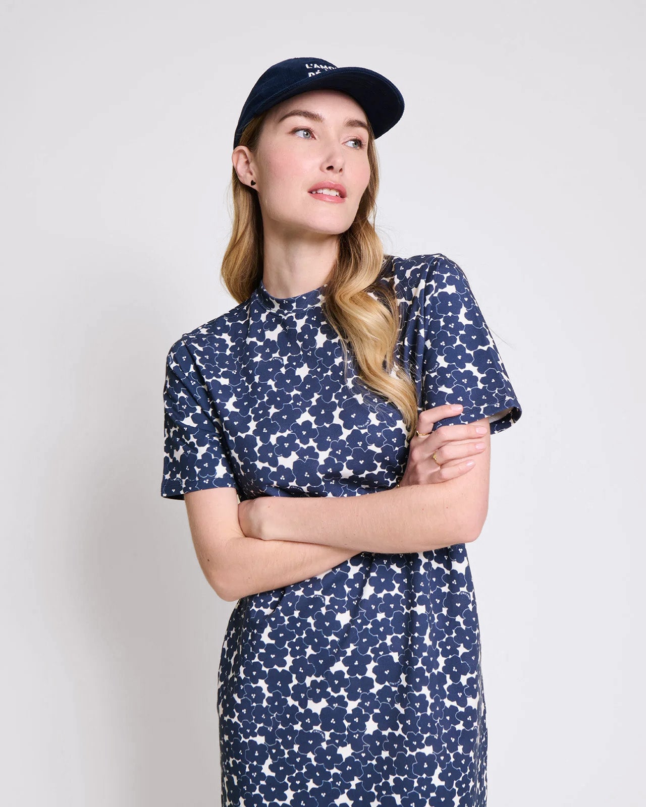La robe Roxane en coton bio - Anémones bleues