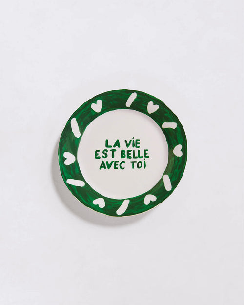 L'assiette La vie est belle avec toi en porcelaine - émoi émoi   - 1 
