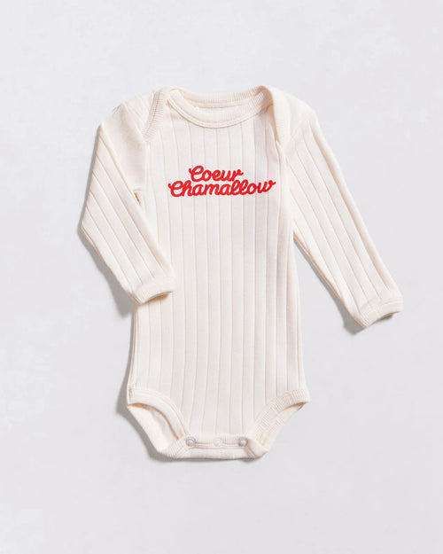 Le body Cœur chamallow en coton bio - crème - émoi émoi   - 1 