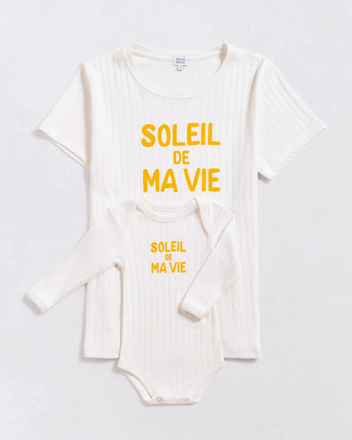 Le body et le t-shirt Soleil de ma vie en coton bio - crème - émoi émoi   - 1 