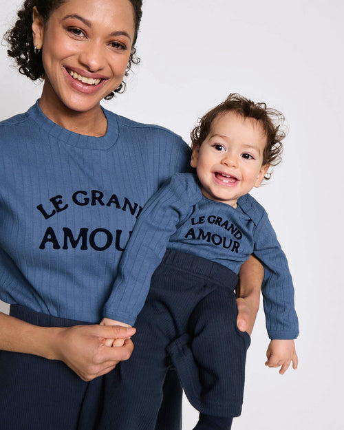 Le trio body et t-shirts Le grand amour en coton bio - bleu - émoi émoi   - 2 