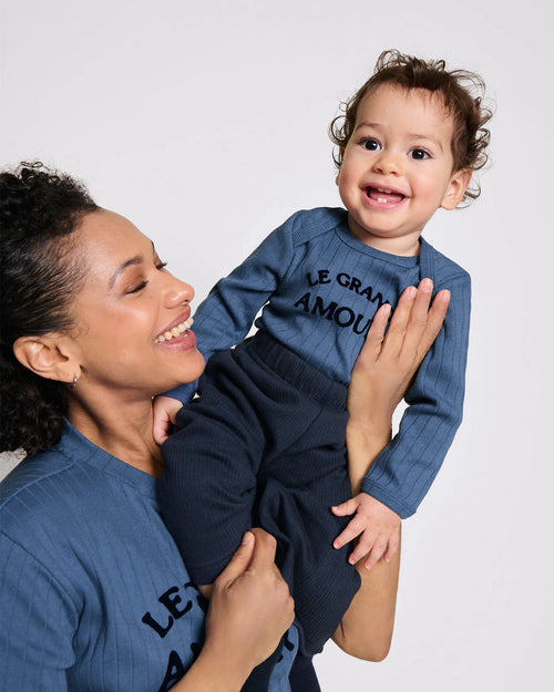 Le duo body et t-shirt femme Le grand amour en coton bio - bleu - émoi émoi   - 1 