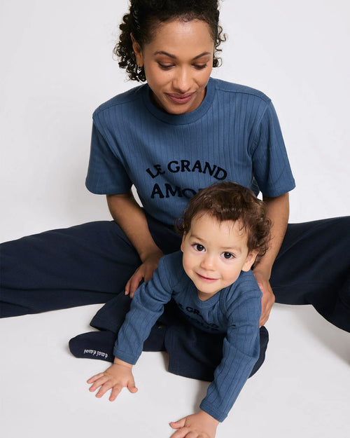 Le duo body et t-shirt femme Le grand amour en coton bio - bleu - émoi émoi   - 2 