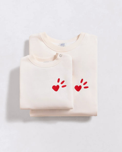 Le duo de sweats L'amour est déclaré en coton bio - crème / rouge - émoi émoi   - 2 