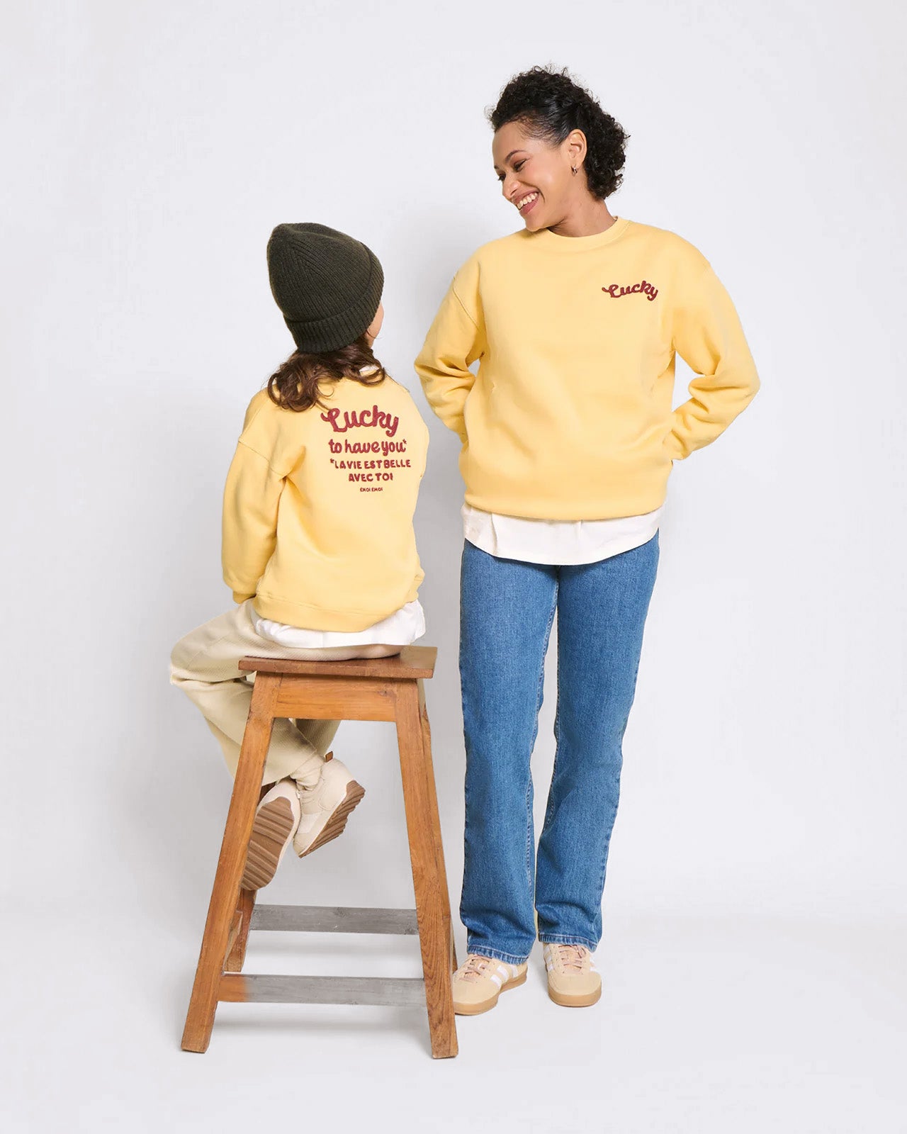 Le duo de sweats Lucky to have you adulte en coton bio - jaune