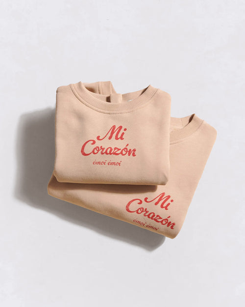 Le duo de sweats Mi corazón en coton bio - sable - émoi émoi   - 2 