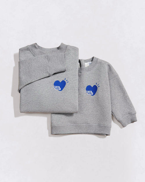Le duo de sweats We are family en coton bio - gris chiné - émoi émoi   - 1 