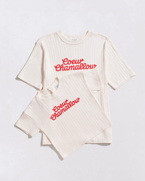 Le duo de t-shirts Cœur chamallow en coton bio - crème - émoi émoi   - 2 