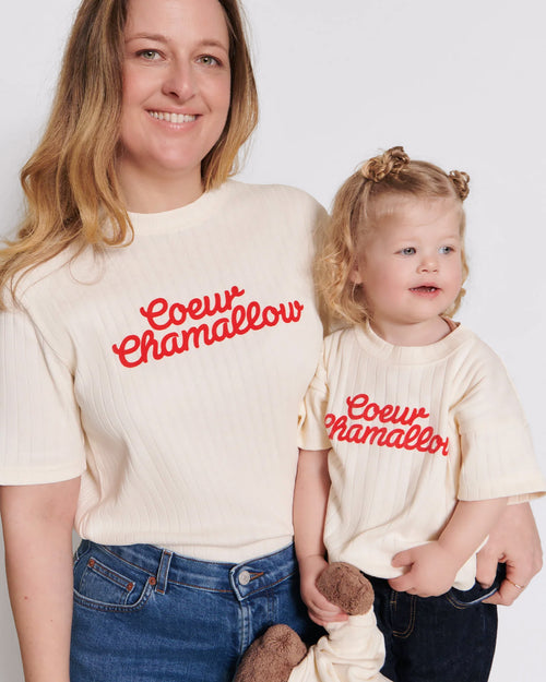 Le duo de t-shirts Cœur chamallow en coton bio - crème - émoi émoi   - 1 