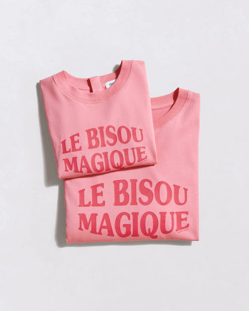 Le duo de t-shirts Le bisou magique en coton bio - framboise - émoi émoi   - 1 