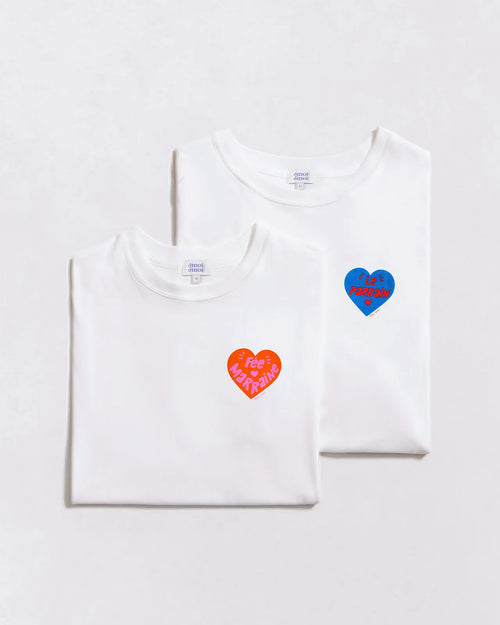 Le duo de t-shirts Marraine et Parrain cœur en coton bio - blanc - émoi émoi   - 1 