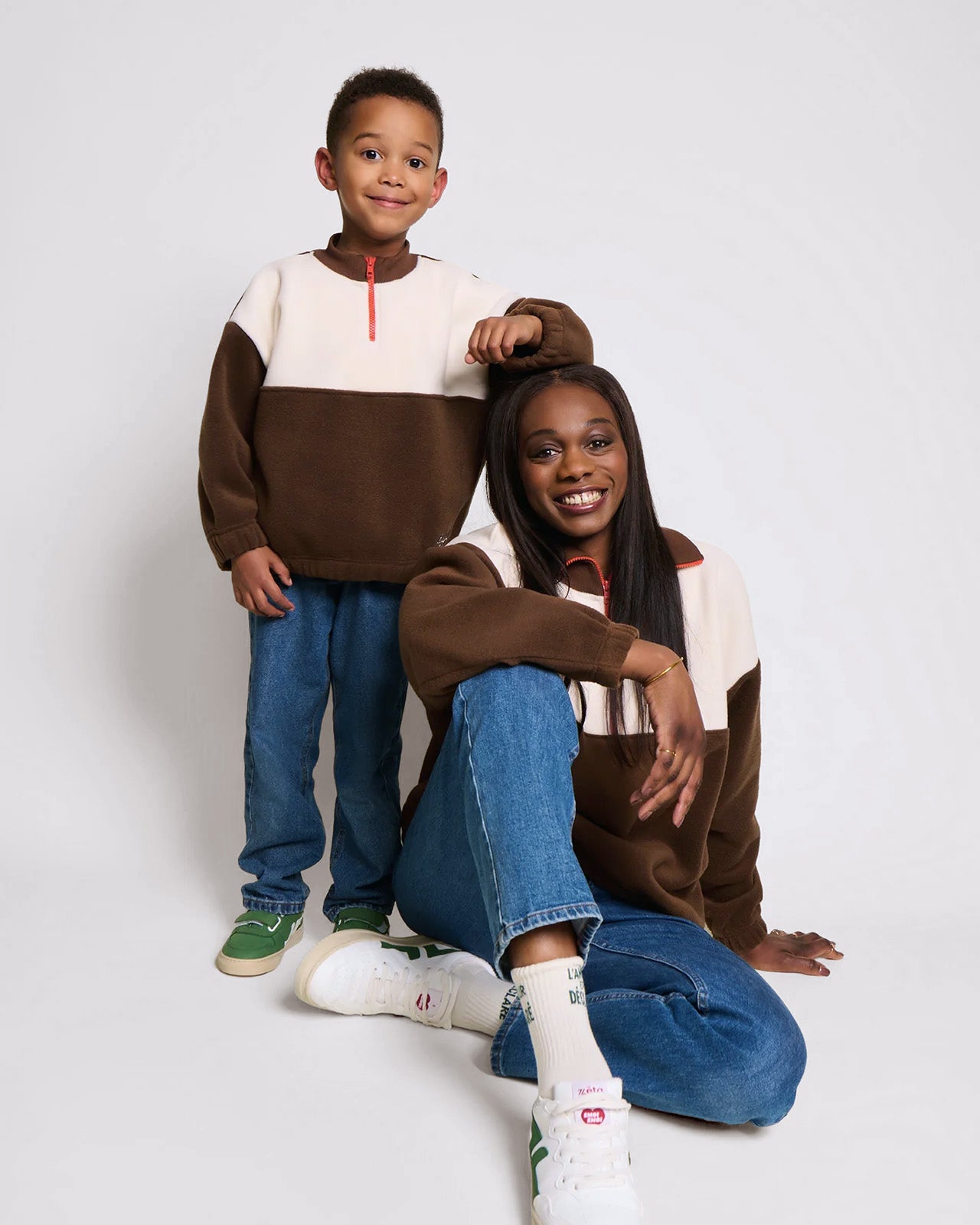 Le duos de sweats zippés en polaire recyclée - crème / chocolat