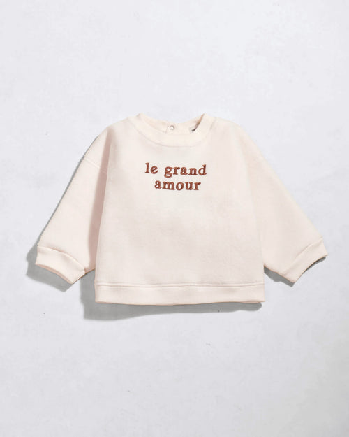 Le sweat Le grand amour enfant en polaire recyclée - crème - émoi émoi   - 1 