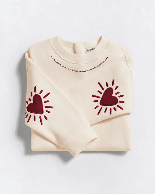 Le sweat Cœur solaire enfant avec coudières en coton bio - crème - émoi émoi   - 1 