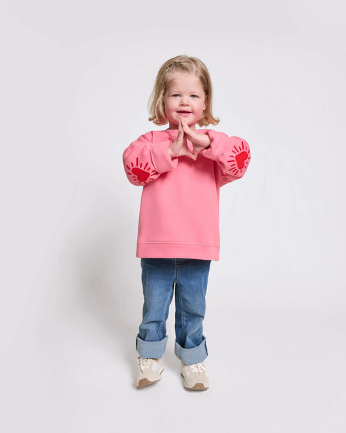 Le sweat Coeur solaire enfant avec coudières en coton bio - rose - émoi émoi   - 2 