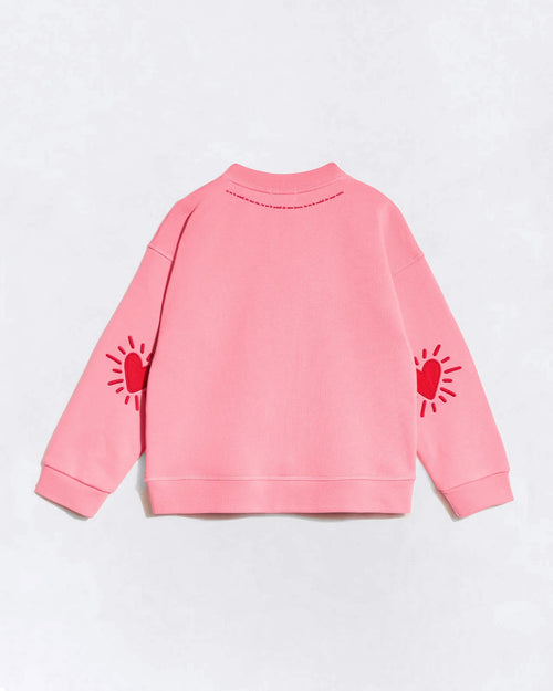Le sweat Coeur solaire enfant avec coudières en coton bio - rose - émoi émoi   - 1 