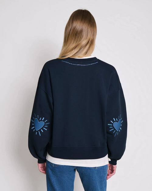 Le sweat Coeur solaire femme avec coudières en coton bio - bleu - émoi émoi   - 4 